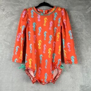 Hatley Swimsuit Baby 18-24M Red Painted Seahorse Rashguard Bathing Suit